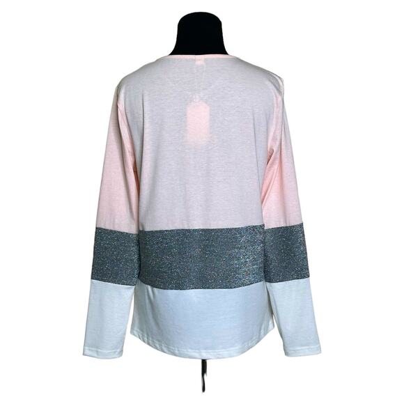 Rose Gal pink silver white color block long sleeves pullover size Small - Picture 2 of 11
